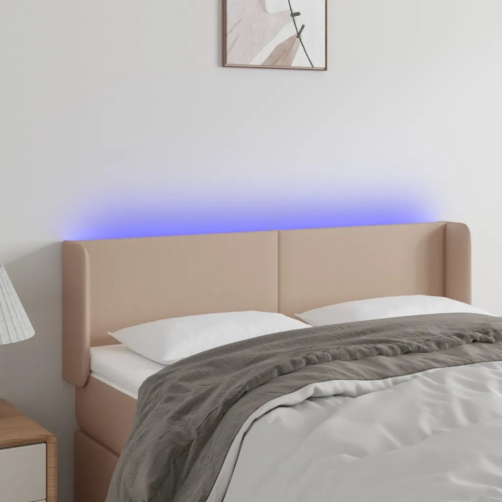 Testiera | Testata Cappuccino a LED 147x16x78/88 cm in Similpelle