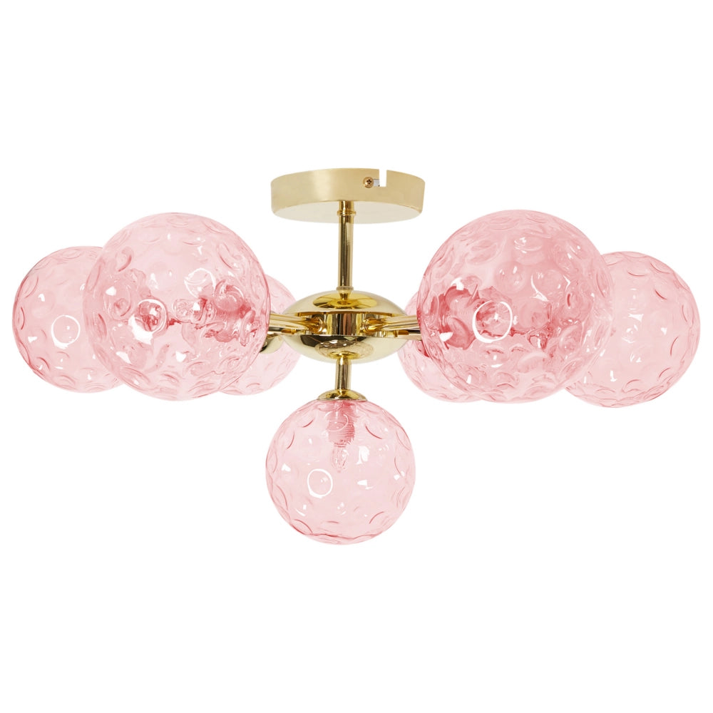Lampadario in vetro 7 luci rotonde rosa metallizzato stile moderno
