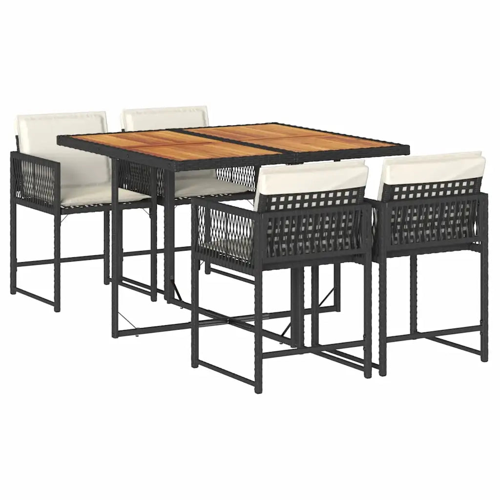 Set da Pranzo da Giardino 5 pz Nero con Cuscini in Polyrattan
