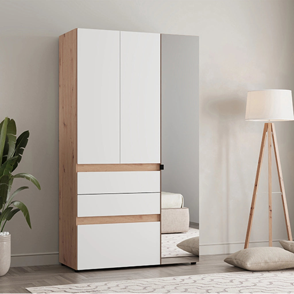 Armadio Camera da Letto Zuccare, Guardaroba 3 Ante Appendiabiti, 117x52 cm Bianco Opaco