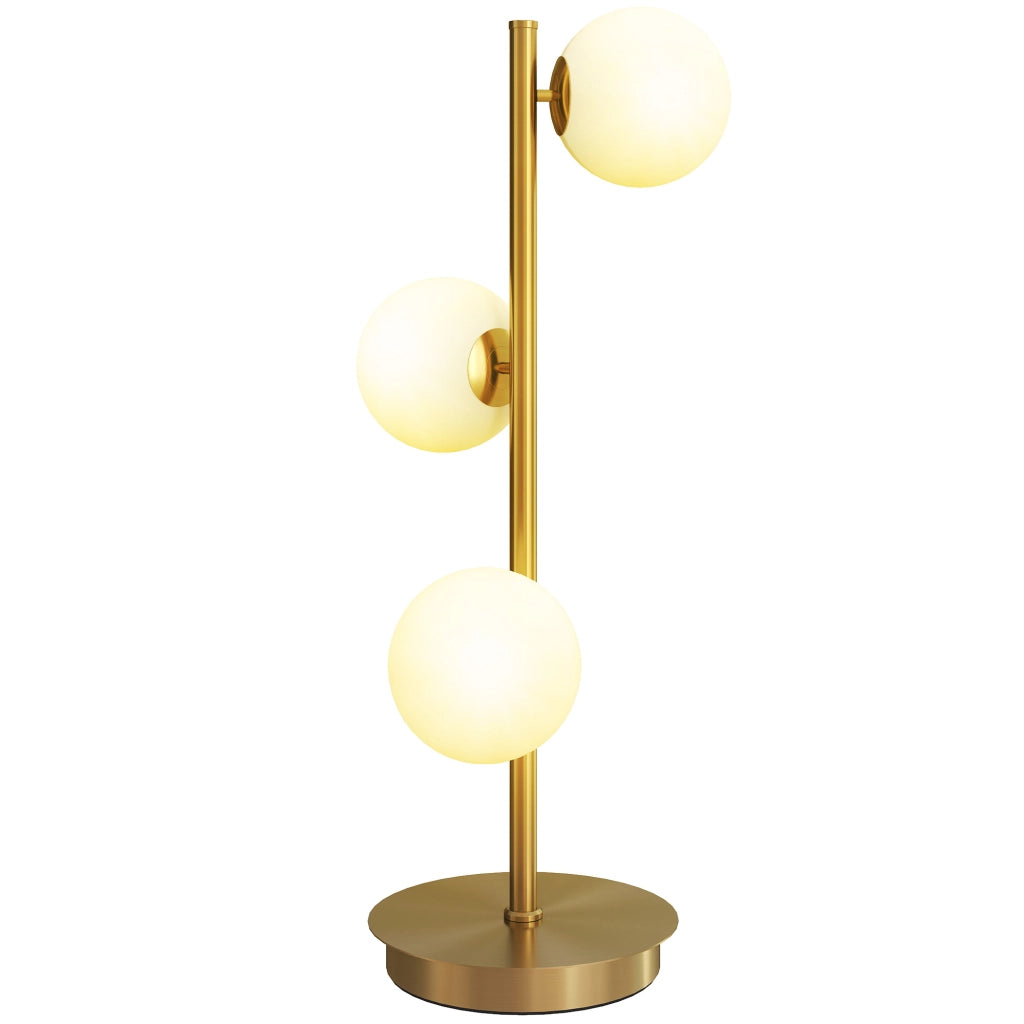 Lampada da tavolo con 3 sfere in vetro ¨C Xylo ¨C Base acciaio ottone 24x24x53cm