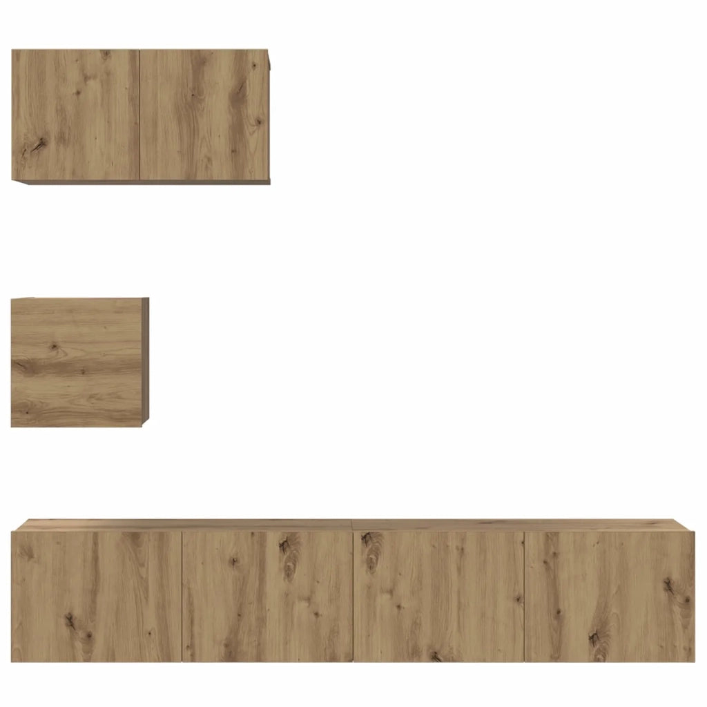 Set mobile TV 3 pz-Credenza per TV Rovere artigianale Legno multistrato 603418