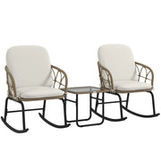Set di 3 pezzi in rattan con 2 sedie a dondolo e 1 tavolino da caff¨¨, set di mobili da giardino con cuscini per patio e balcone.