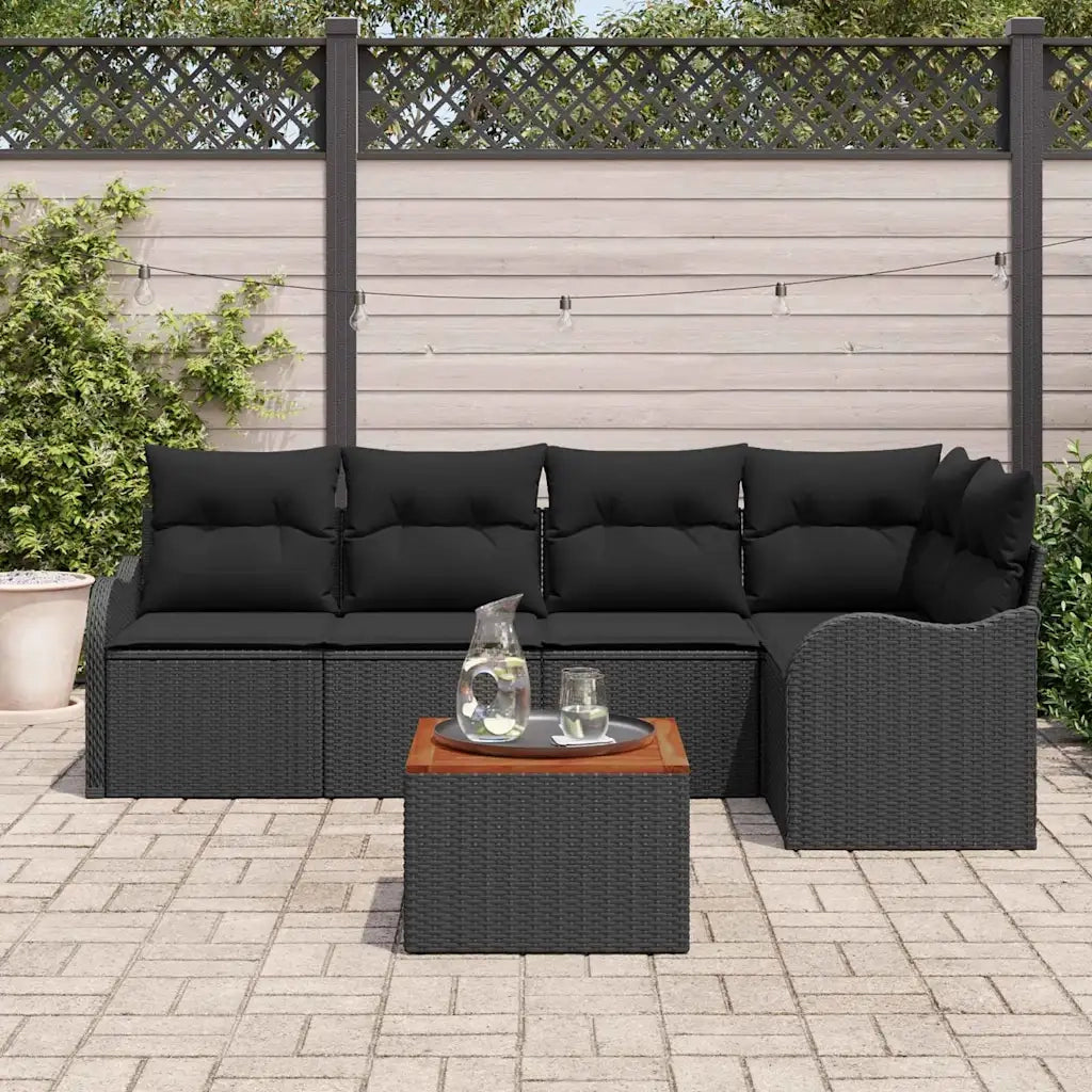 Set Divano da Giardino con cuscino 6 pcs Nero polyrattan 3347457