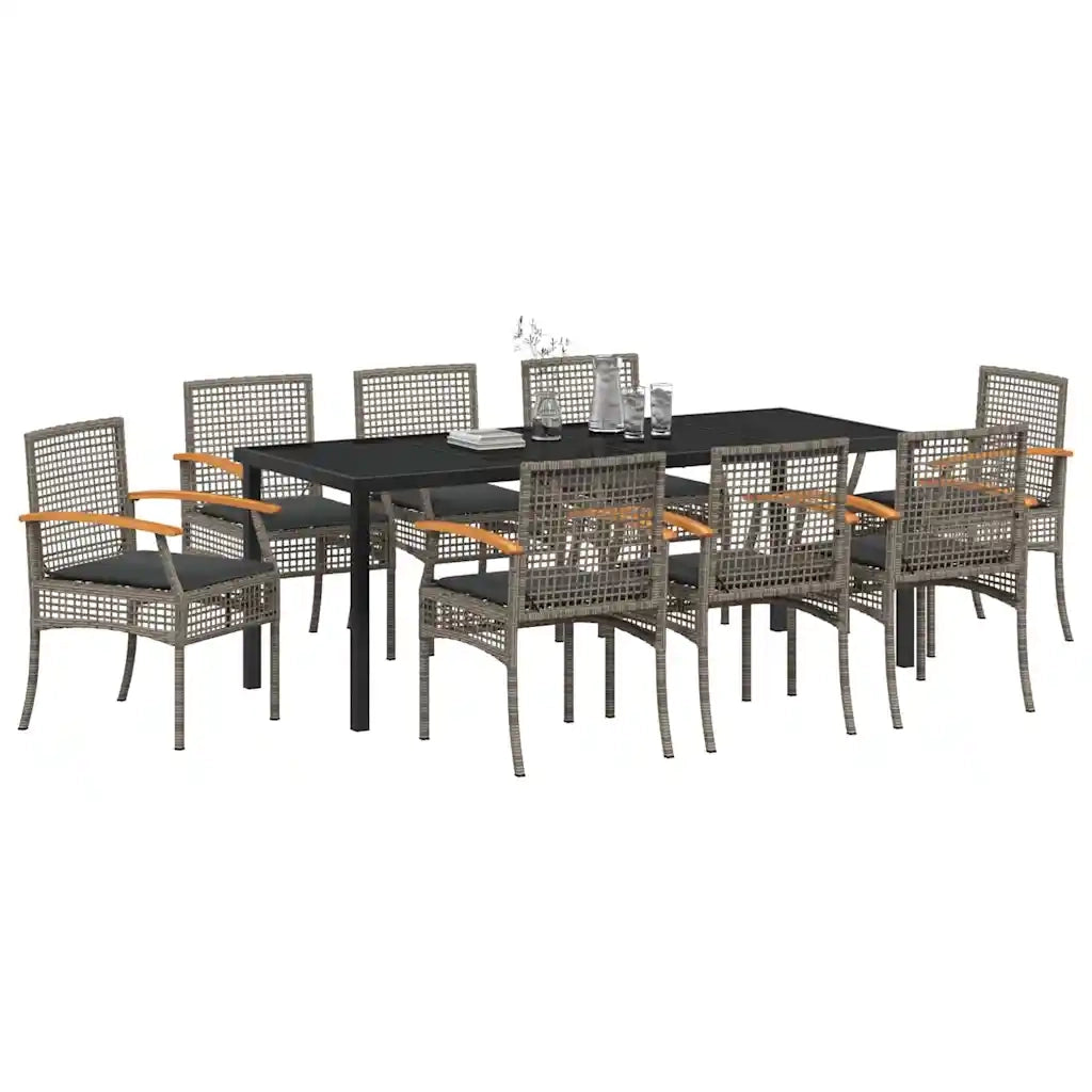 Set da Pranzo per Giardino 9 pcs Grigio e Nero Rattan 3380826