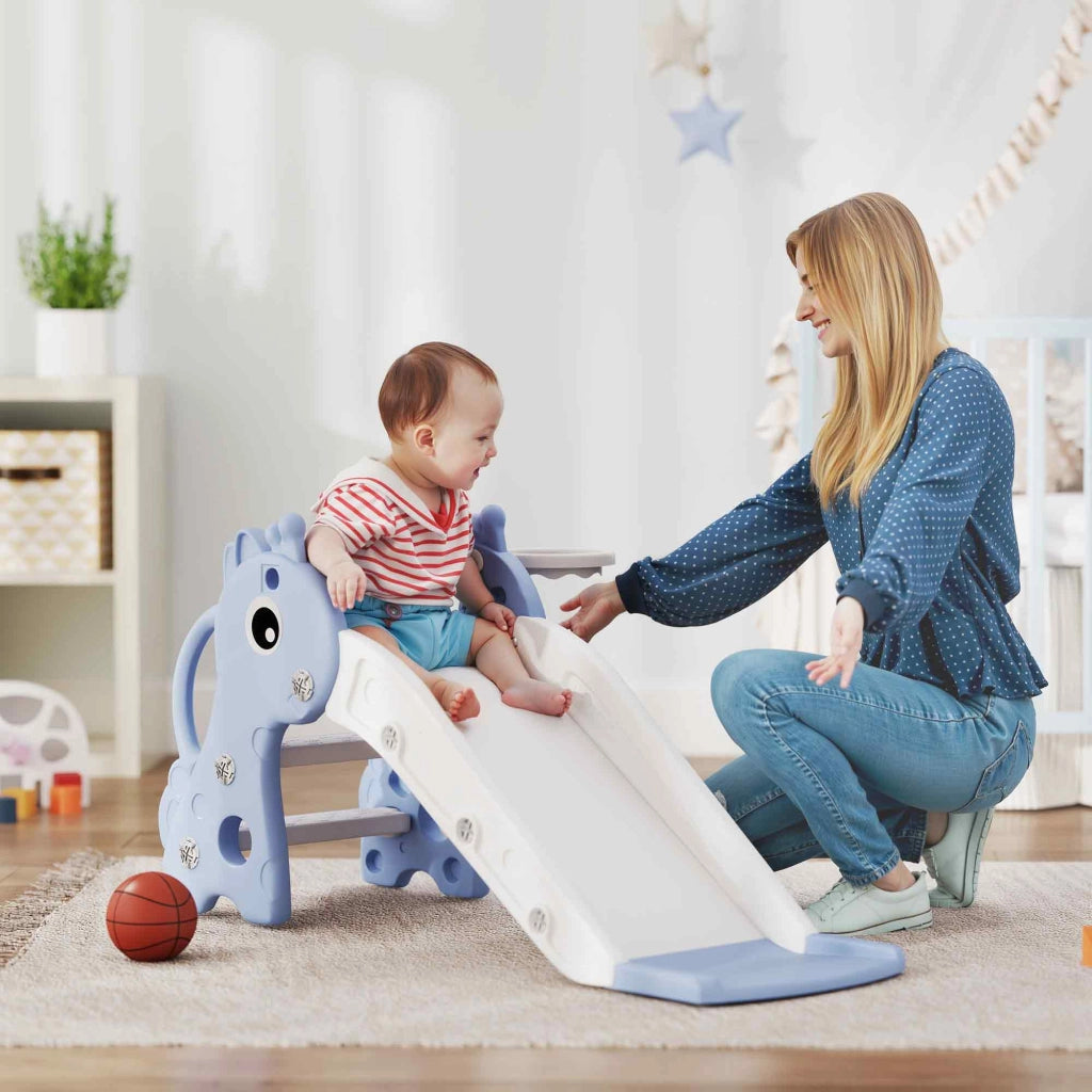 Letto a Soppalco con Scivolo e Canestro da Basket per Bambini ¨C Minimal ¨C Blu