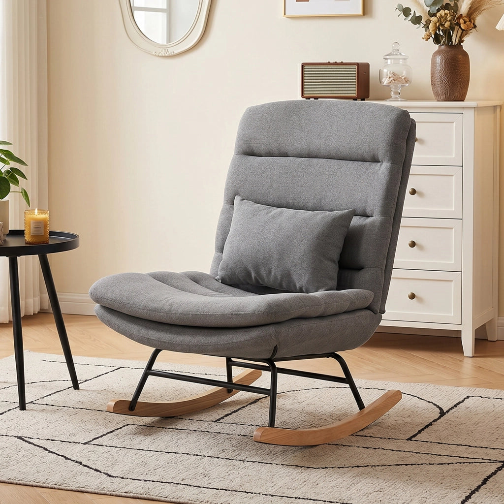Poltrona a Dondolo in Tessuto ¨C Minimal ¨C Grigio Chiaro