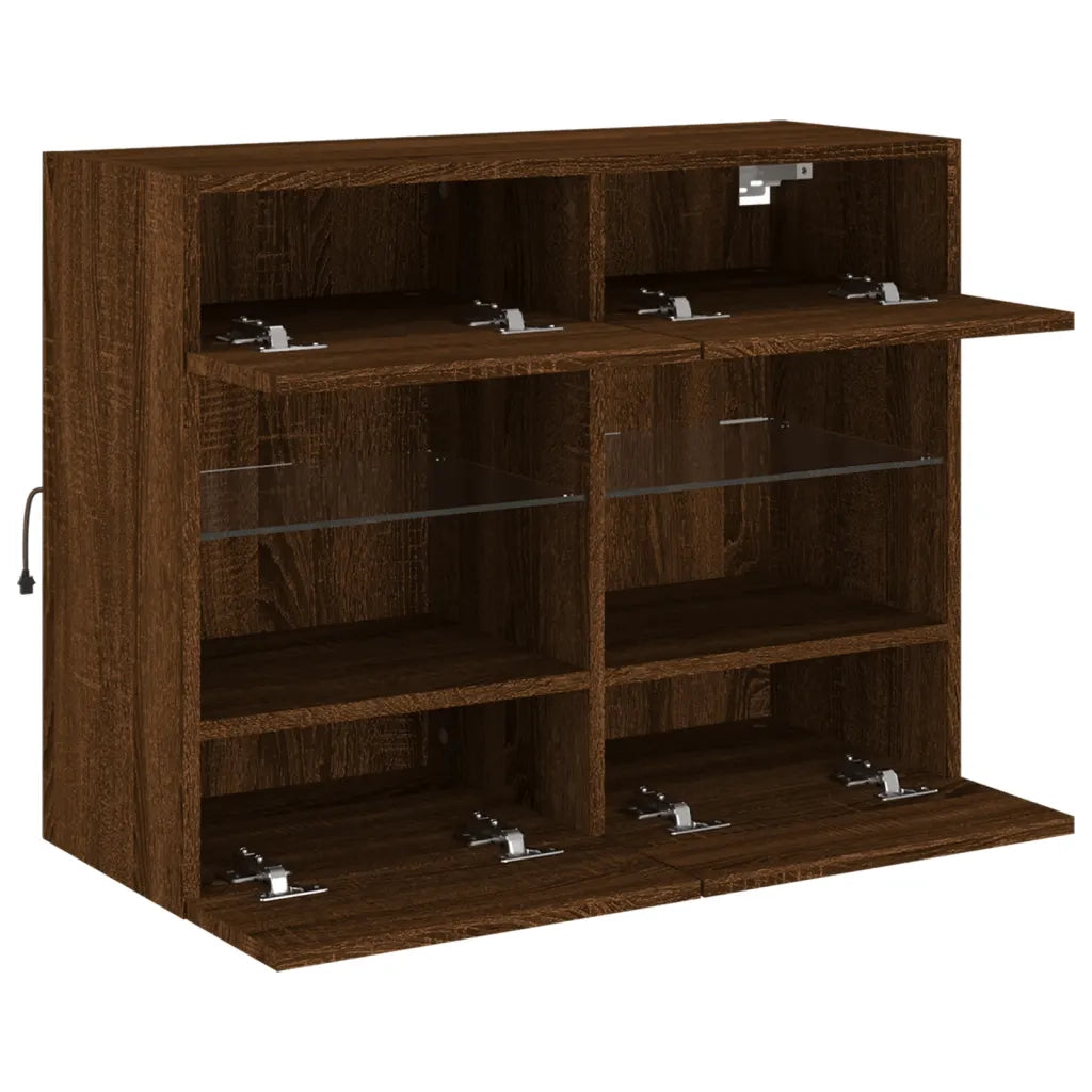 Mobile TV a Parete con Luci LED-Mobile TV a Muro Rovere Marrone 78,5x30x60,5 cm