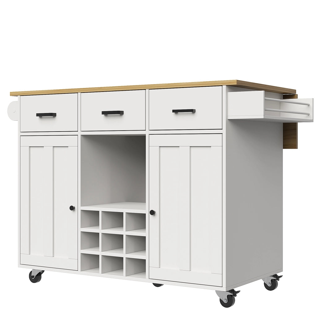 Carrello da Cucina con Piano Lavoro ¨C MINIMAL ¨C Bianco, Legno, Ripiani Regolabili