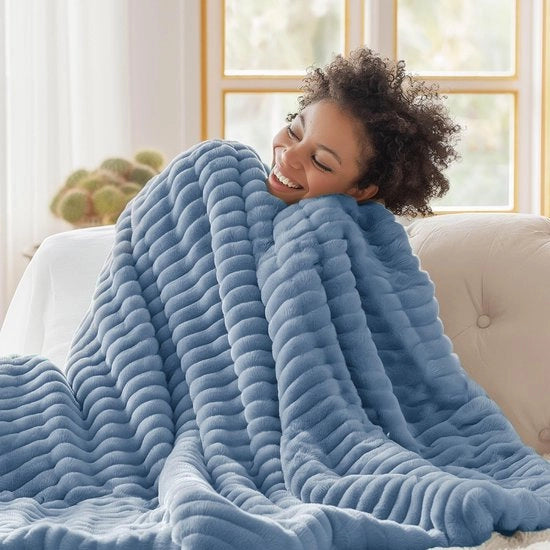 Piumino soffice - Doppio deken in lana e fleece, degen da divano, degen caldo e morbido per decorazione camera, degen per casa e cuscini, copriletto, azzurro cielo, 150 x 200 cm.