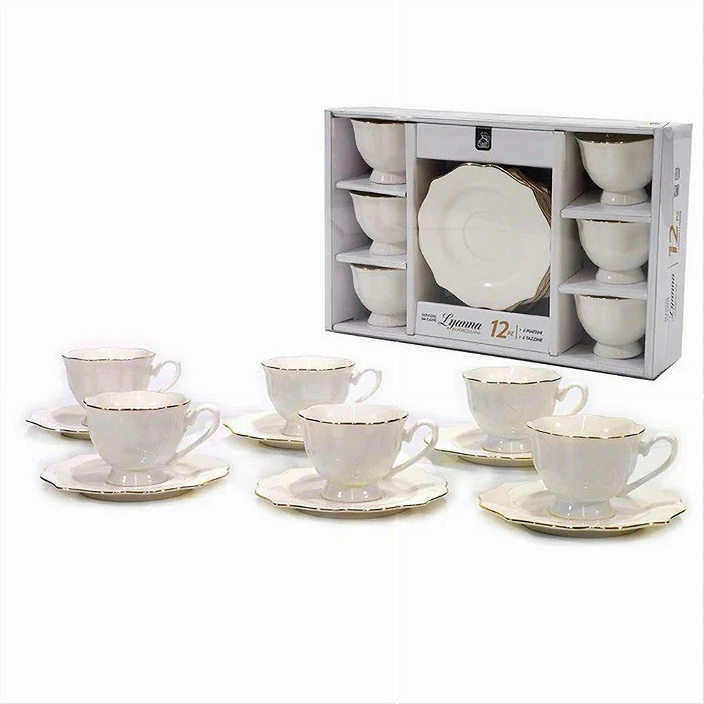 Trade Shop - Set 12pz Servizio Da Tè O Caffè Con 6 Piattini + 6 Tazze Assortiti In Porcellana -