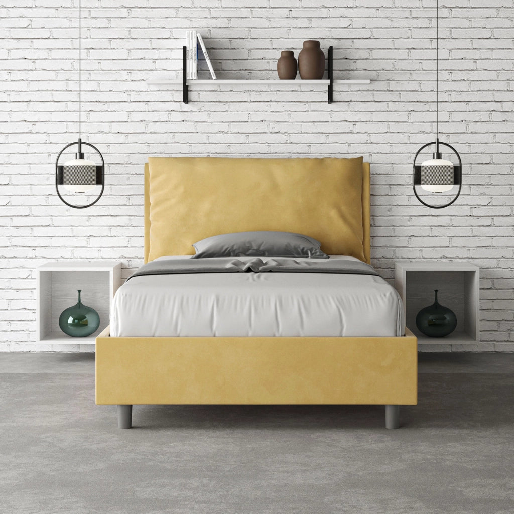 BS COM Letto una piazza e mezza con rete imbottito 110x200 microfibra ocra
