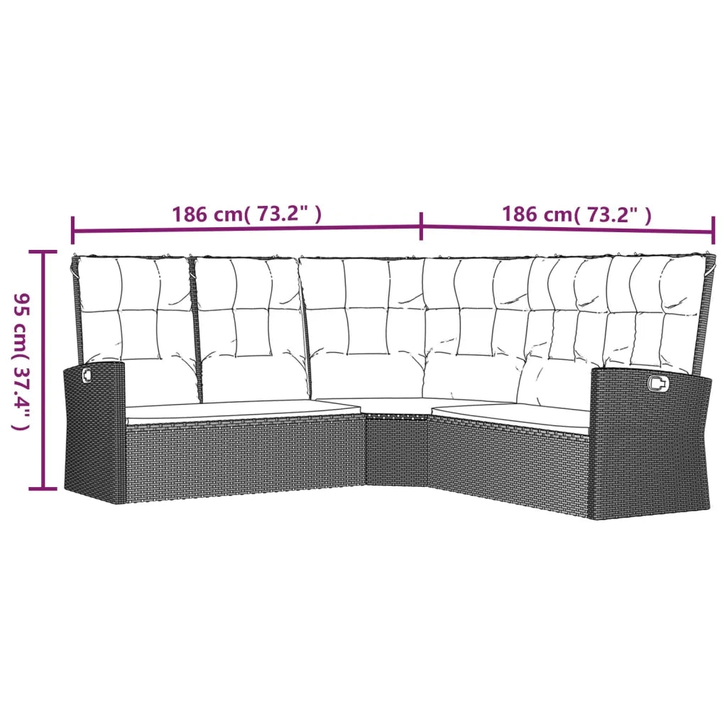 Divano Angolare Reclinabile con Cuscini in Polyrattan Nero 362181