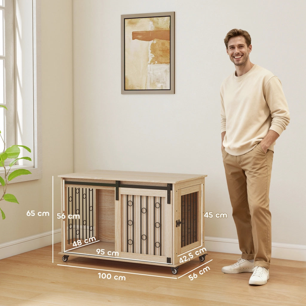 Cassa per cani con ruote e porta scorrevole ¨C zephmum ¨C 100x56x65 cm