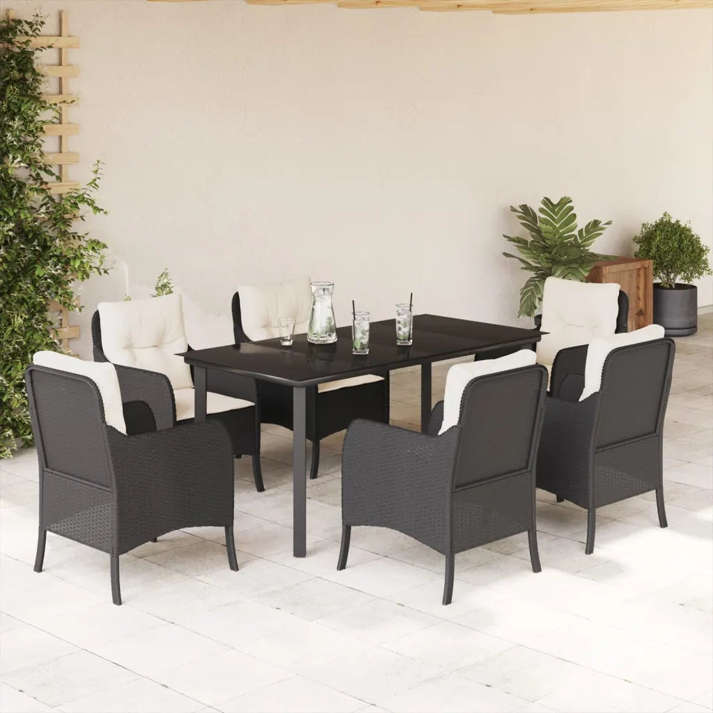 Set da Pranzo da Giardino 7 pz Nero con Cuscini in Polyrattan 3211917
