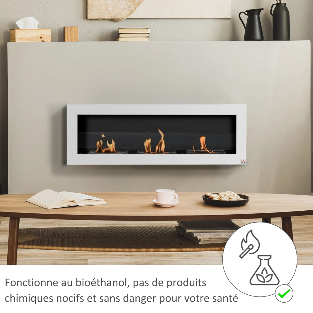 Caminetto a bioetanolo murale 3 bruciatori ¨C Minimal ¨C 120x15x40 cm acciaio inox bianco