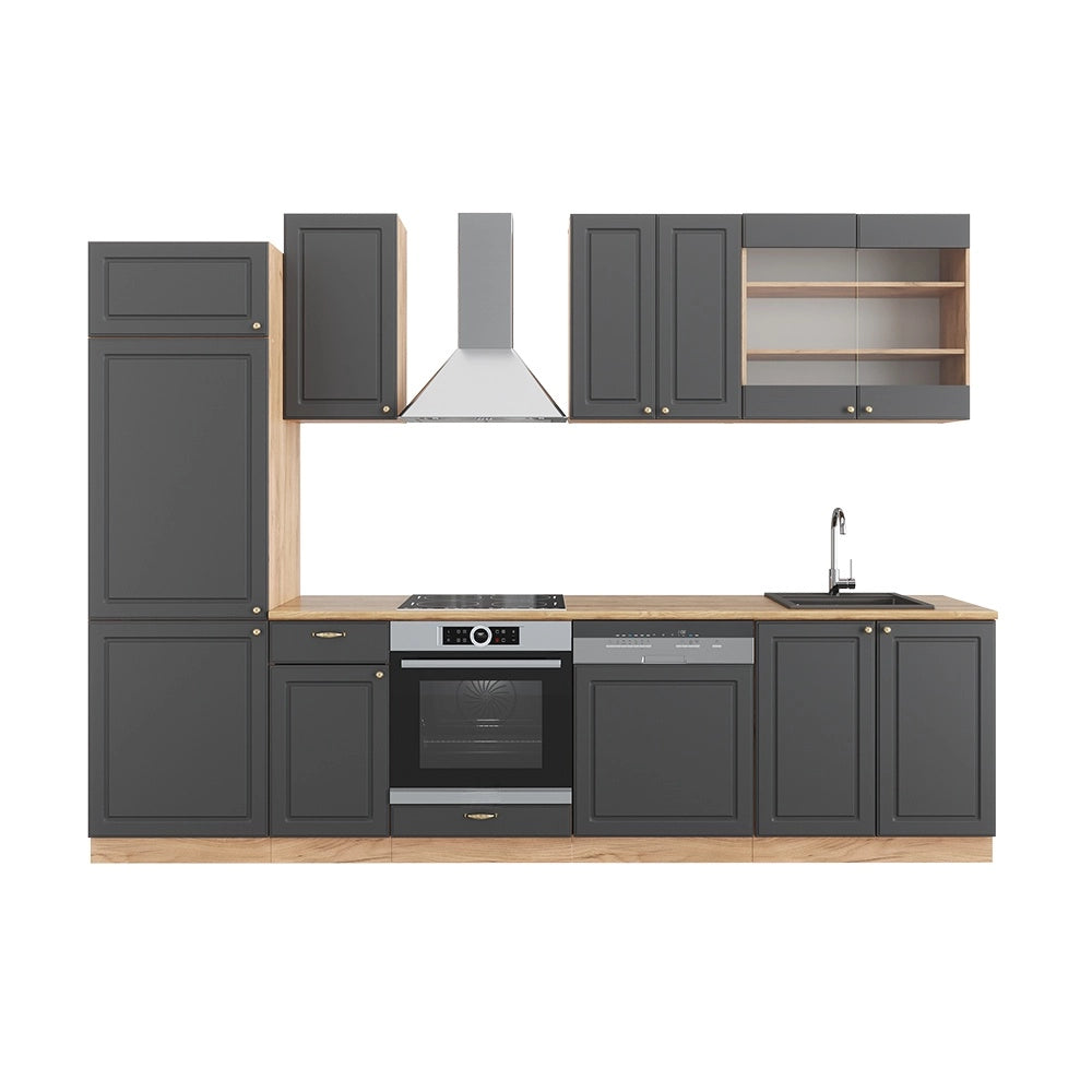 Cucina componibile Fame-Line Antracite rustico/Rovere dorato 300 cm senza piano di lavoro Vicco