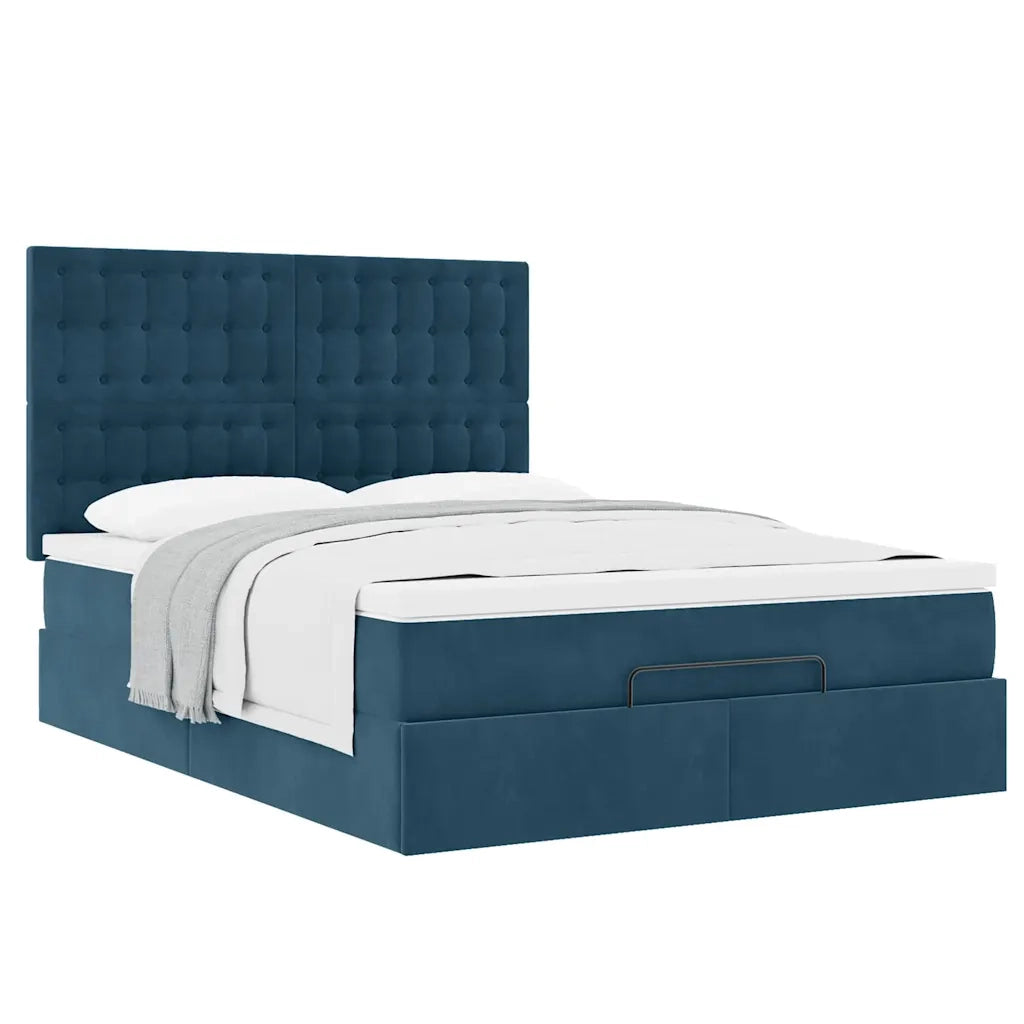 Struttura Letto Pouf con Materassi Blu 140x200cm in Velluto 3313623
