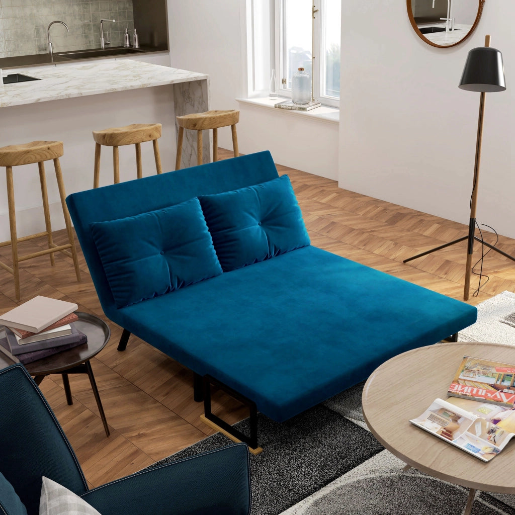 Divano letto 2 posti ¨C Minimal ¨C velluto blu naturale