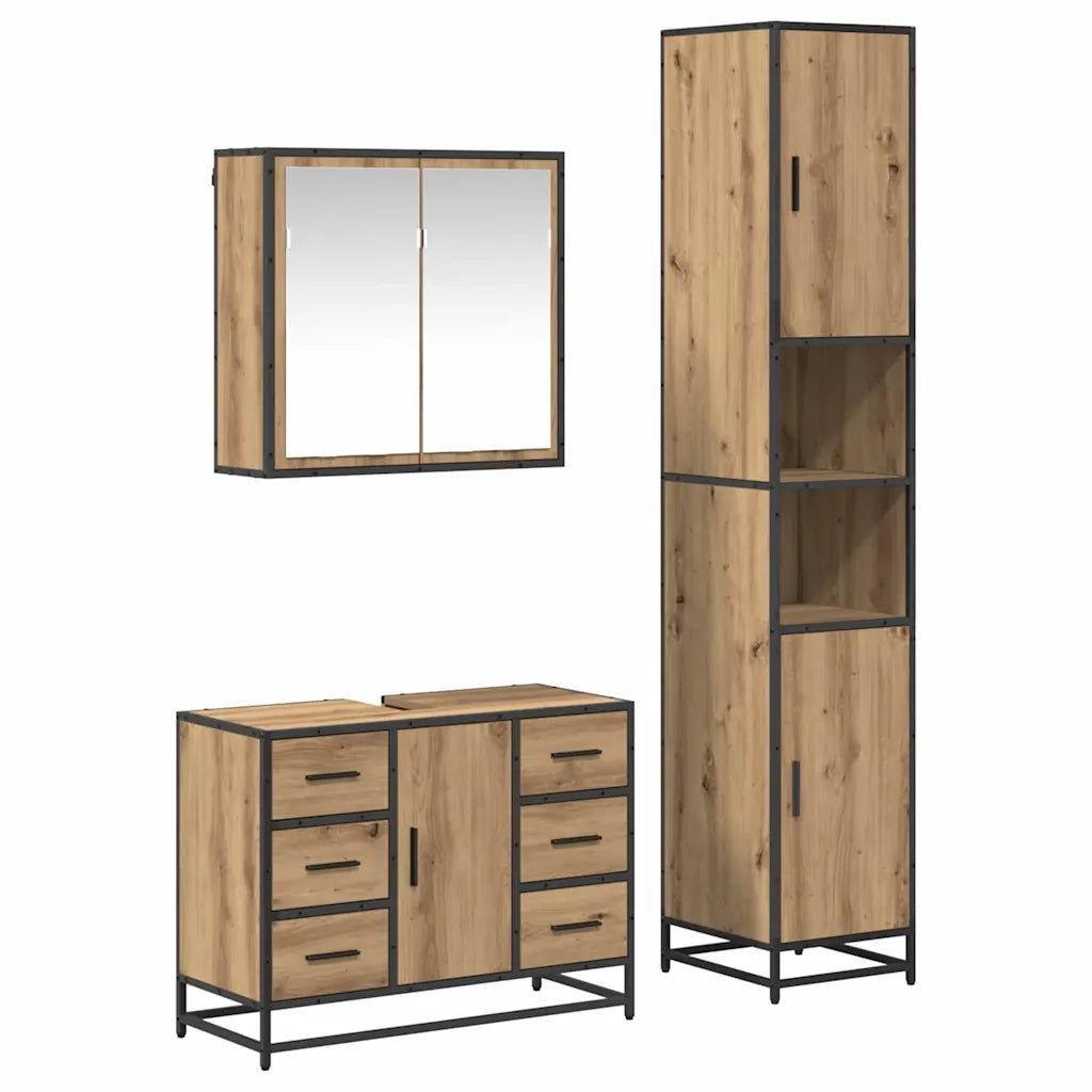 Set di mobili per il bagno con porta 3 pcs Rovere artigianale 3402561