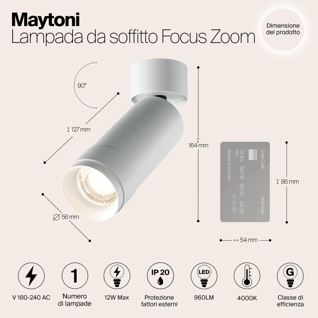Maytoni Lampada da soffitto Focus Zoom 1 luce LED integrato bianco alluminio