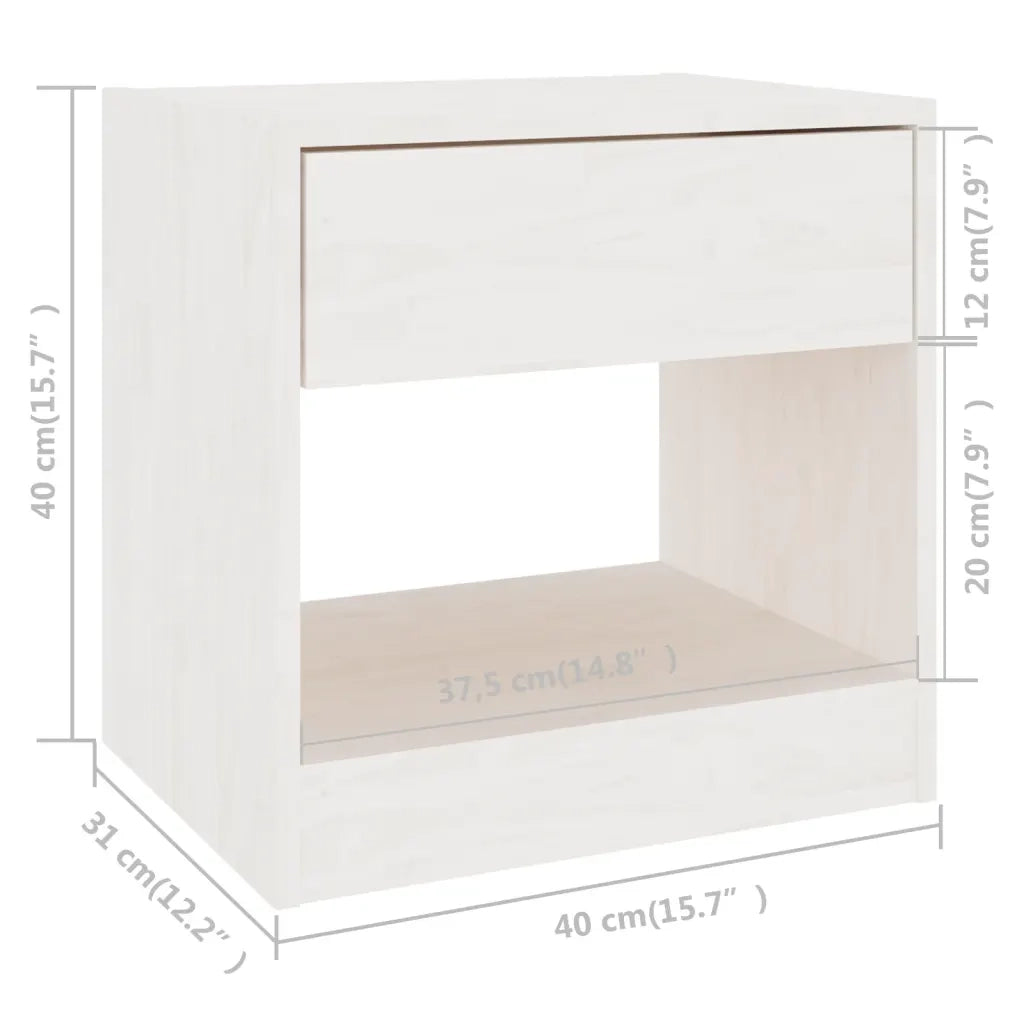 Comodino | Armadio da Notte | Mobiletto da notte Bianco 40x31x40 cm in Legno Massello di Pino