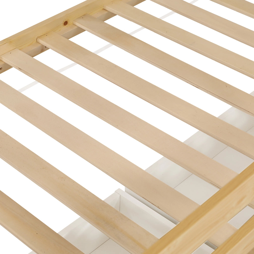 LETTO A CASTELLO 90x200 cm Bianco e Naturale con cassetti e scala di sicurezza
