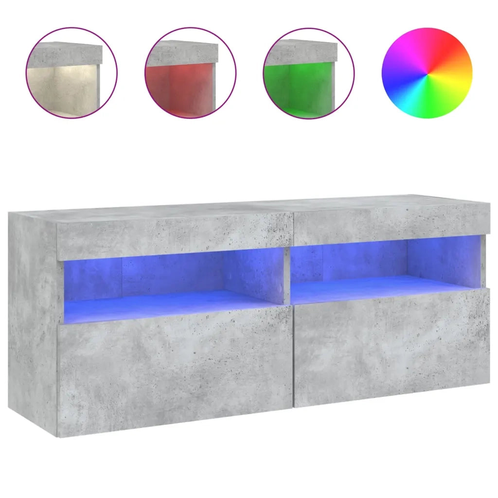 Mobile TV a Parete con Luci LED-Mobile TV a Muro Grigio Cemento 100x30x40 cm