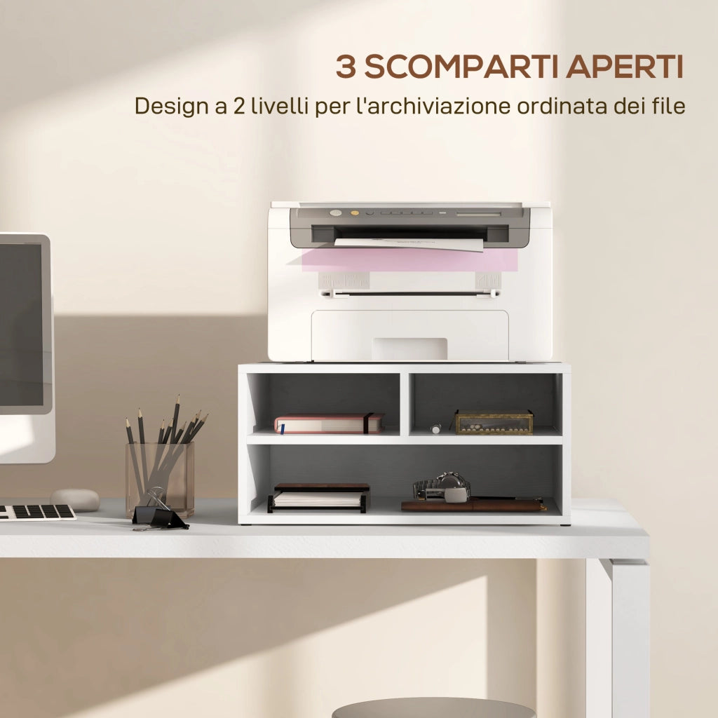Mobile Porta Stampante da Ufficio con 3 Ripiani Aperti a 2 Livelli, 47x40x22.5 cm, Bianco