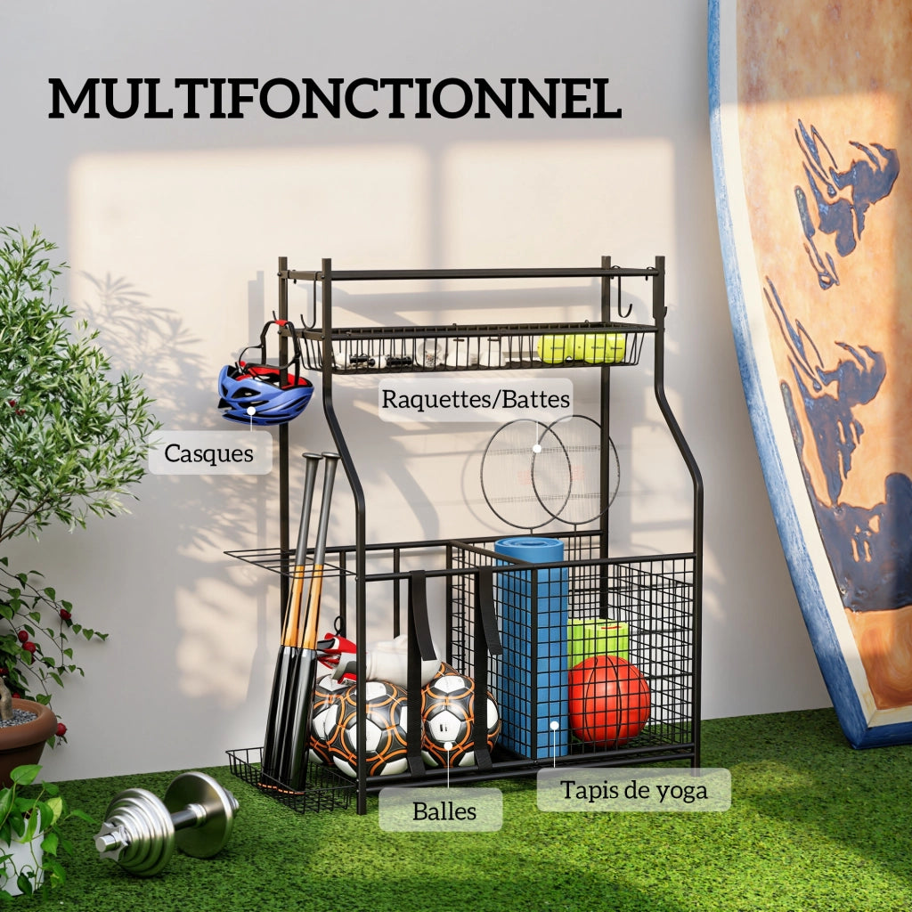Portaoggetti Attrezzature Sportive ¨C Xylo ¨C con Cestini Ganci Cinghie 92x42x109cm Nero