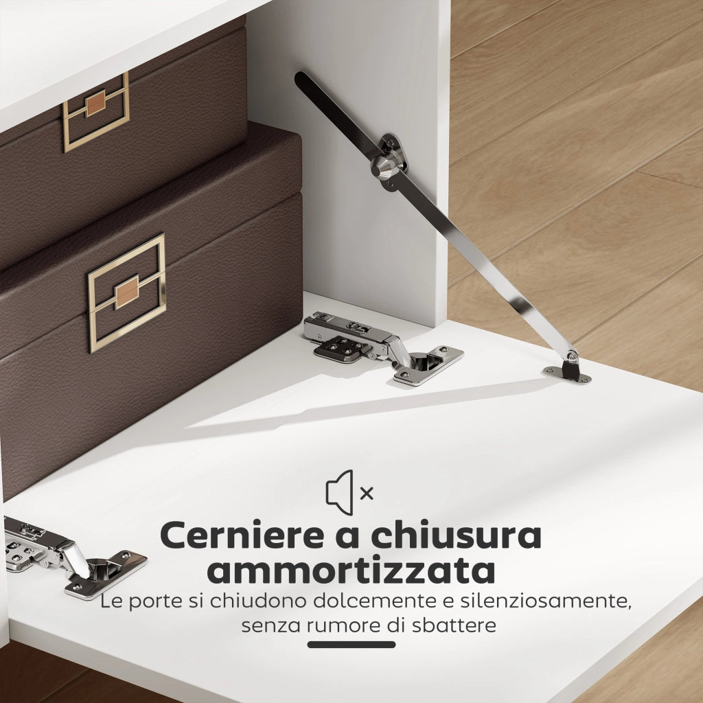 Mobile TV con Ante a Ribalta, Cassetto e Scaffale Aperto ¨C Minimal ¨C Bianco e Legno 150x35x45 cm