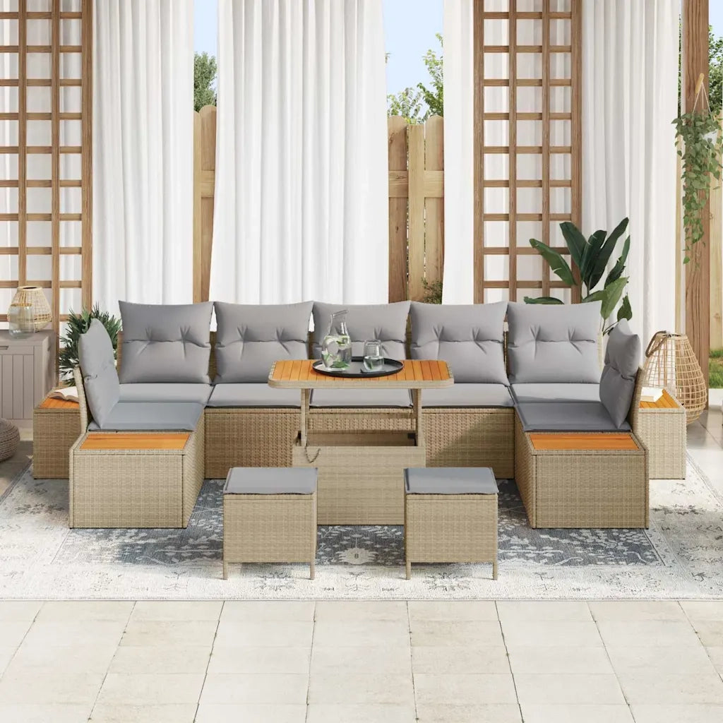 Set Divano da Giardino 10 pcs Beige polyrattan