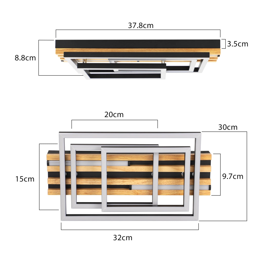 ZMH Plafoniera LED rettangolare moderna nera 41W con funzione memoria e telecomando incluso adatta per cucina soggiorno