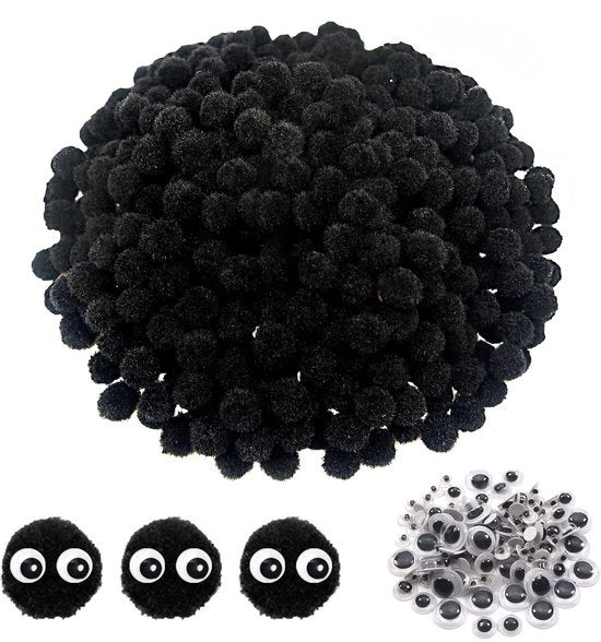 Pomponi 1000 pezzi - Occhi Mobili 100 pezzi - Decorazione Artigianale - Materiale per Attività Manuali per Bambini - Lavorazione Creativa - Poliestere 10 mm