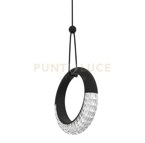MILEY-S1 N Sospensione 1 luce con base a led 12W anello luminoso diffusore acrilico colore nero dimmerabile SDD 2800 - 5000K