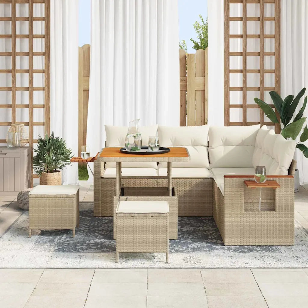 Set Divano da Giardino 9 pcs Beige e Crema polyrattan
