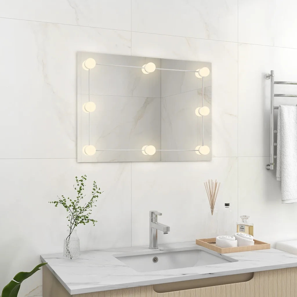 Specchio Parete Rettangolare Senza Cornice con Luci LED Vetro
