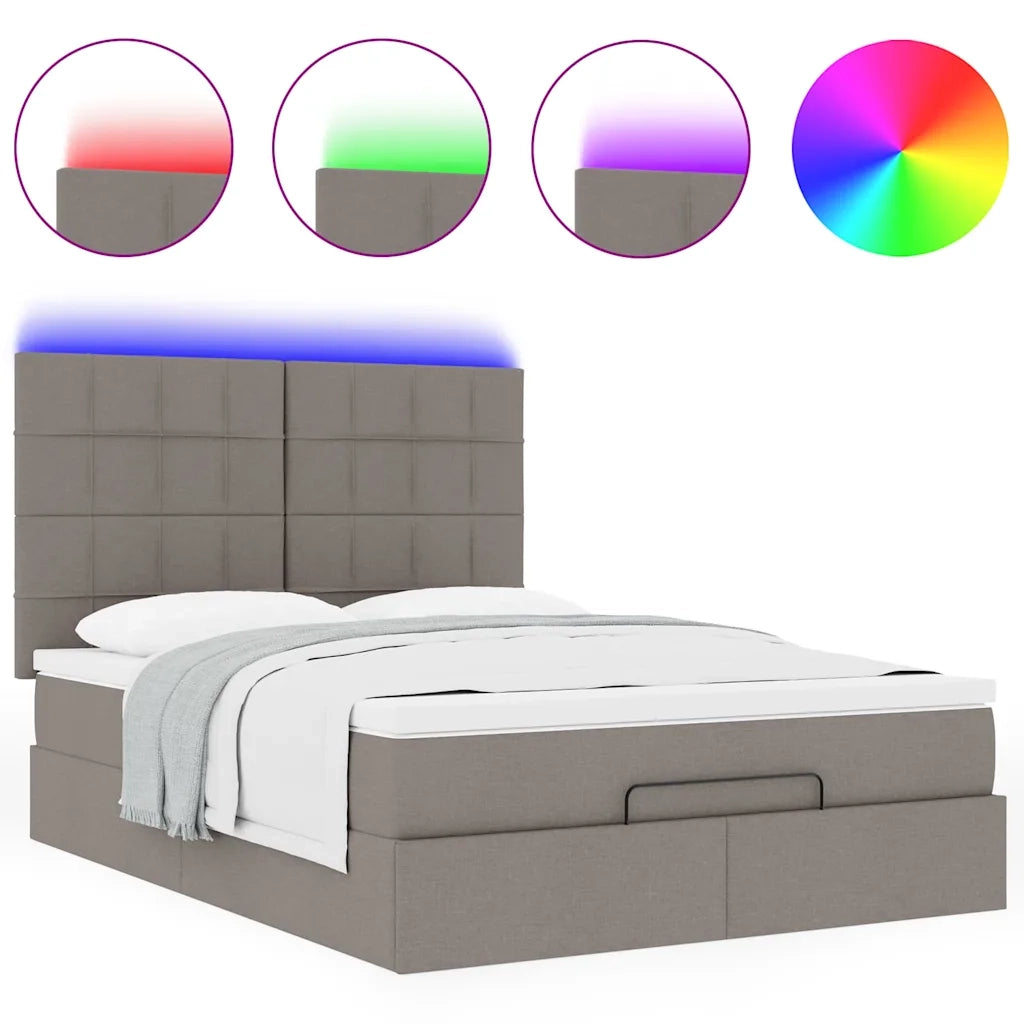Struttura Letto Pouf con Materasso Tortora 140x190 cm Tessuto 3314007