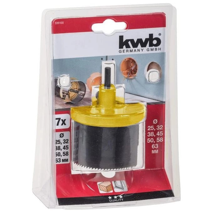 KWB 599100 Set Sega a Tazza per Trapano 7 pz Profondita' 40 cm Legno Cartongesso colore Acciaio inox