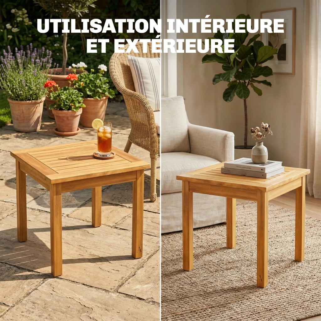 Tavolino da Giardino Quadrato in Legno di Acacia Massello ¨C zephmum ¨C 48x48x46cm Naturale