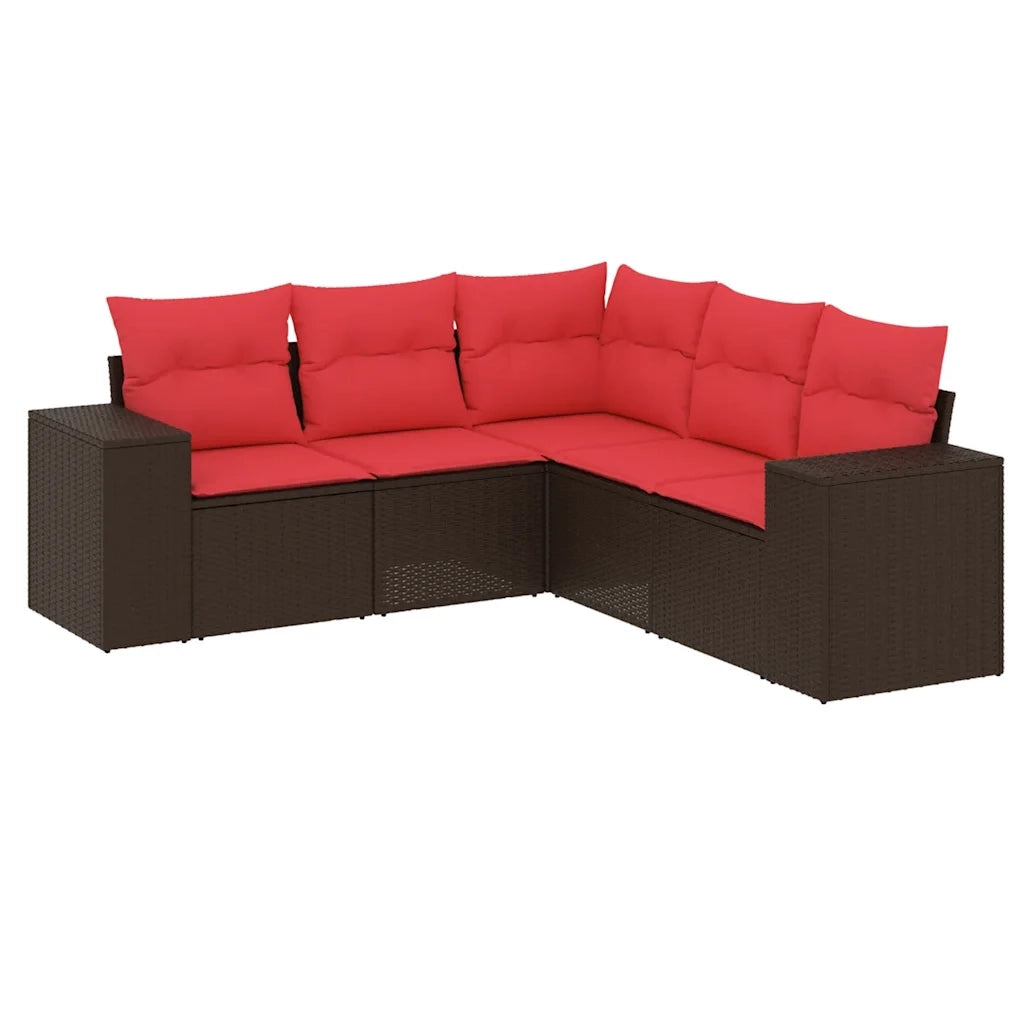 Set Divani da Giardino 5 pz con Cuscini Marrone in Polyrattan 3222553