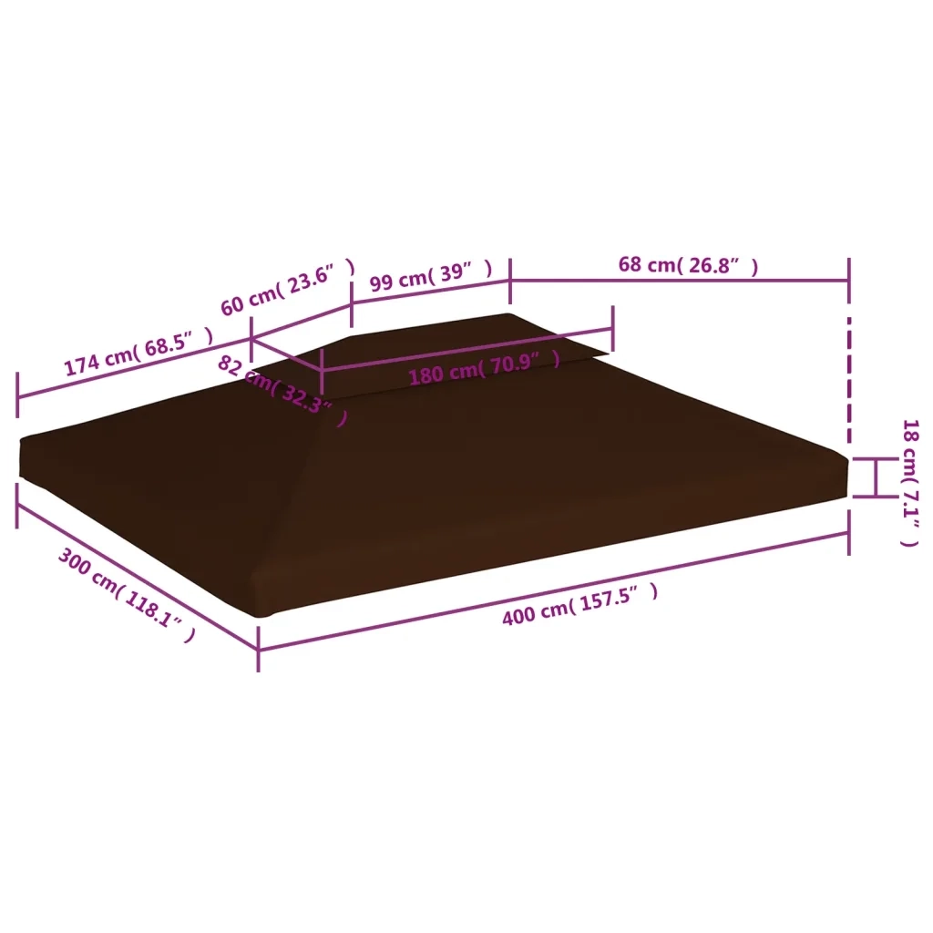Copertura Superiore per Gazebo a 2 Strati 310g/m² 4x3m Marrone 46617