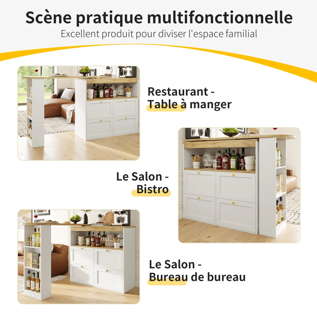 OKWISH Mobile Contenitore Modulare con 4 Cassetti e Ripiani Aperti Girevoli 360, per Soggiorno Studio, MDF, 105 x 39 x 102 cm
