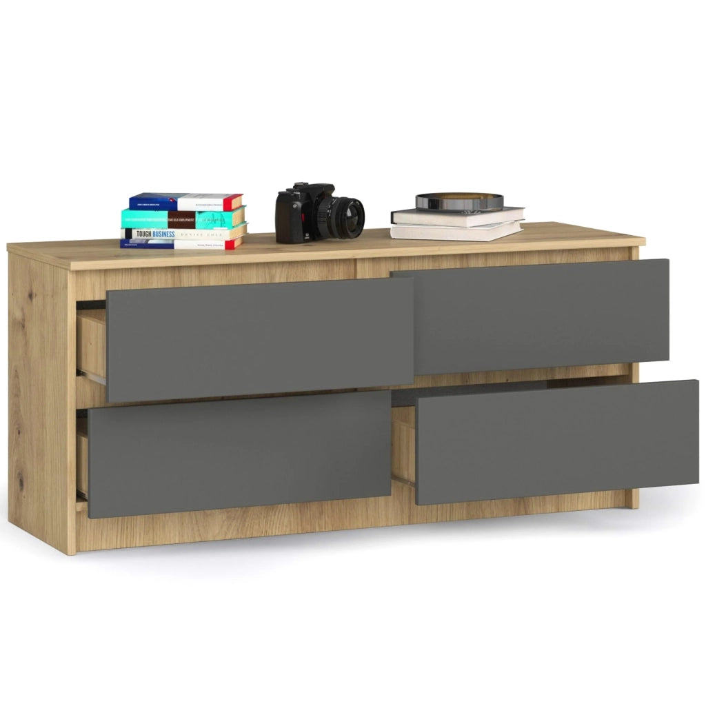 Cassettiera AKORD K120 Quercia Artisan 120 cm 4 cassetti inserto frontale Grigio Grafite 120x40x55 cm