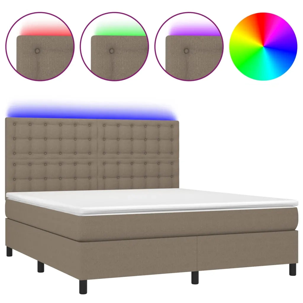 Letto a Molle con Materasso e LED Tortora 180x200 cm in Tessuto 3135217