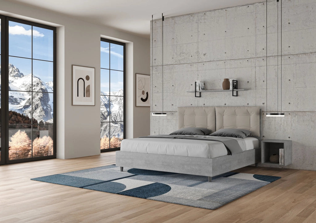 Letto Matrimoniale 160x200 cm Senza Rete Struttura Cemento con Cuscini in Similpelle Egos Annalisa Tortora