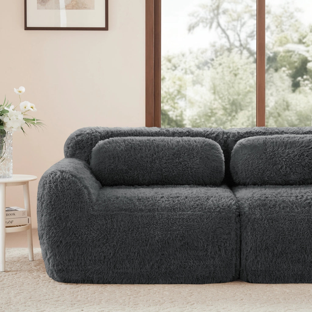 Divano Modulare 3 Posti con Ottomane ¨C MINIMAL ¨C Tessuto Morbido Grigio