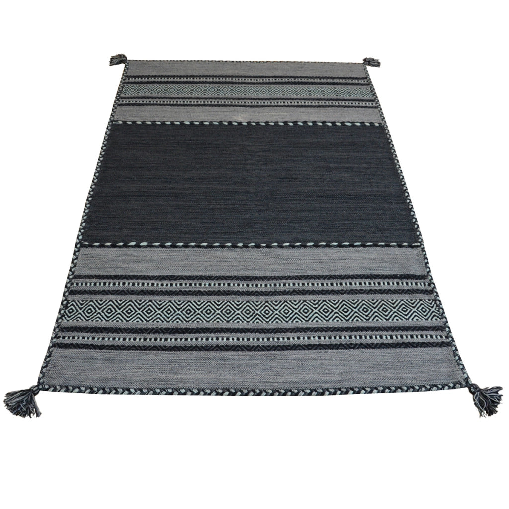 Tappeto ANTIQUE KILIM GRIGIO cm.70x140 tessuto a mano in cotone e ciniglia