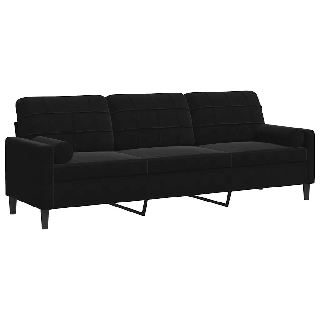 Divano a 3 Posti con Cuscini-Sofa 3 Posti con Cuscini Nero 210 cm in Velluto