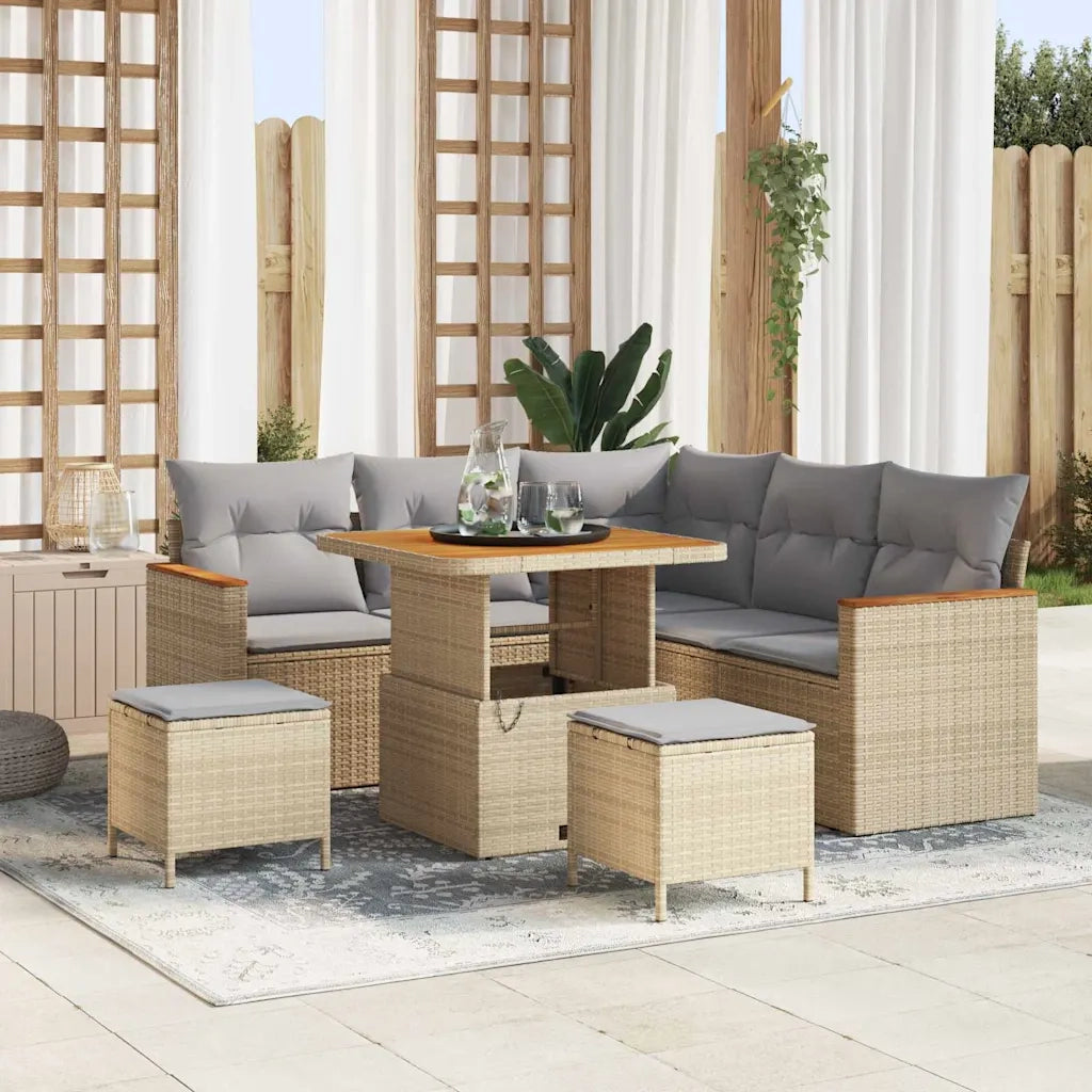 Set Divano da Giardino con cuscino 8 pcs Beige Poly Rattan